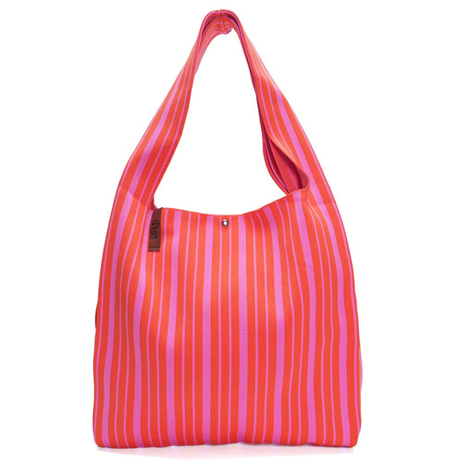 Sac cabas en tricot Lois rayé rose et rouge