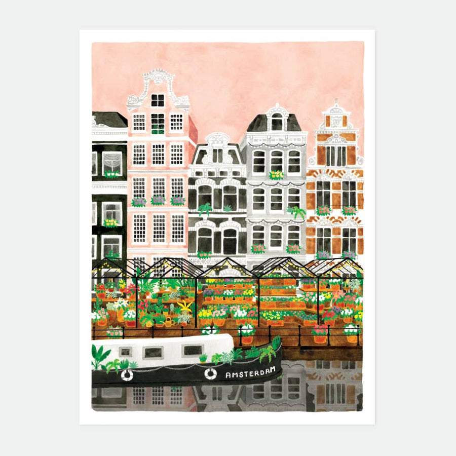 Affiche ville Amsterdam colorée - Poster voyage déco