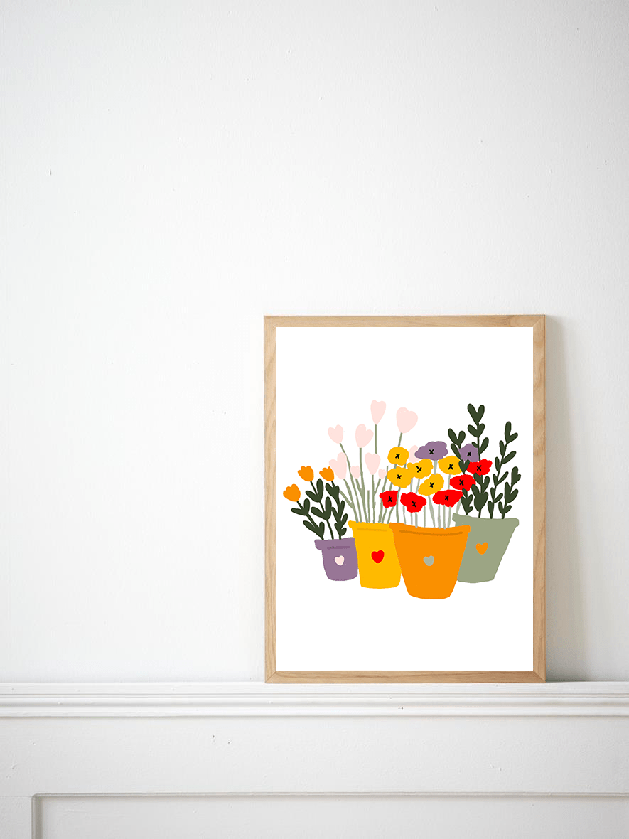 Affiche murale pots de fleurs – illustration botanique