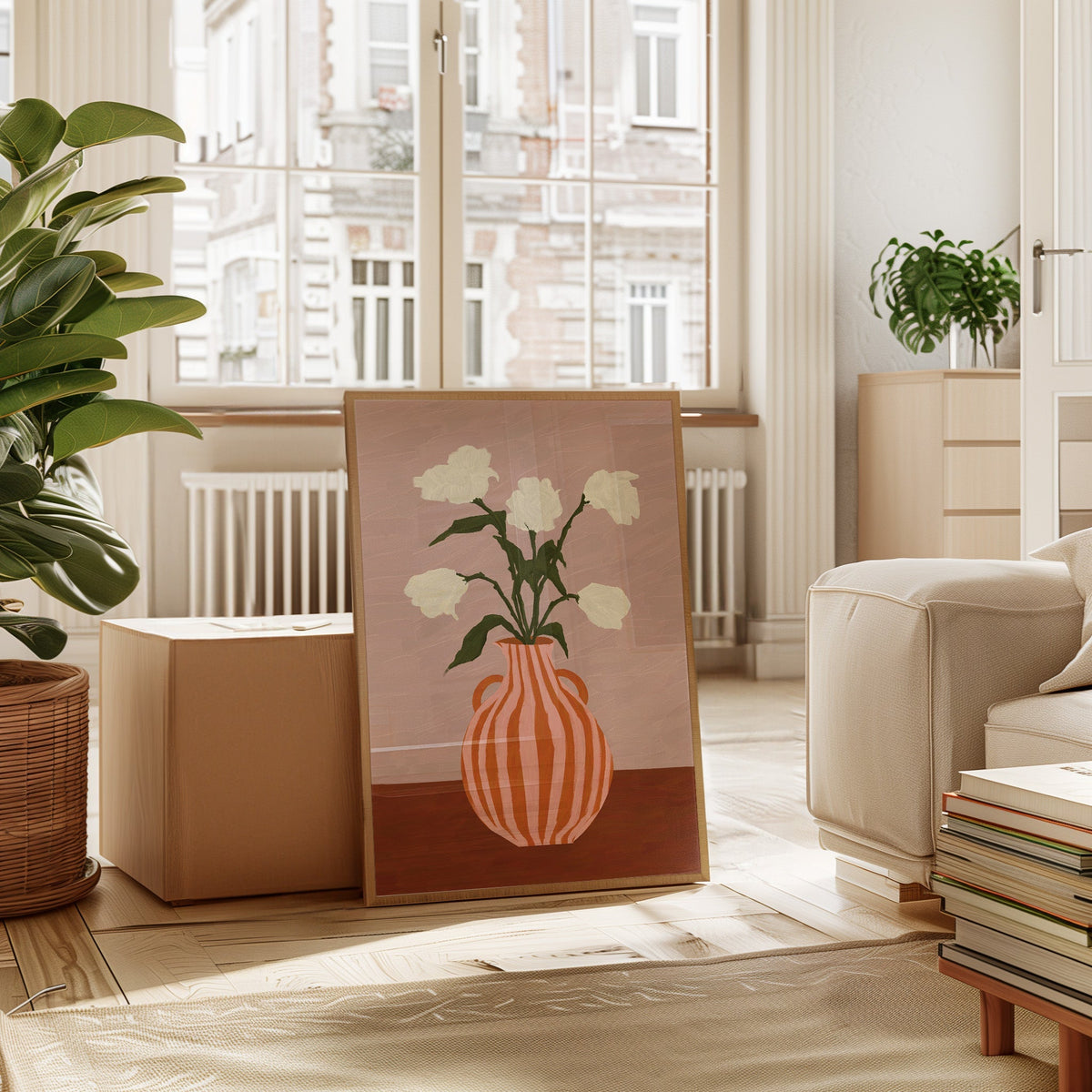 Affiche vase à fleurs blanches