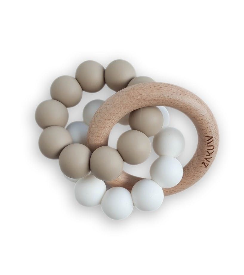 Anneau de dentition en bois et silicone terre d'argile