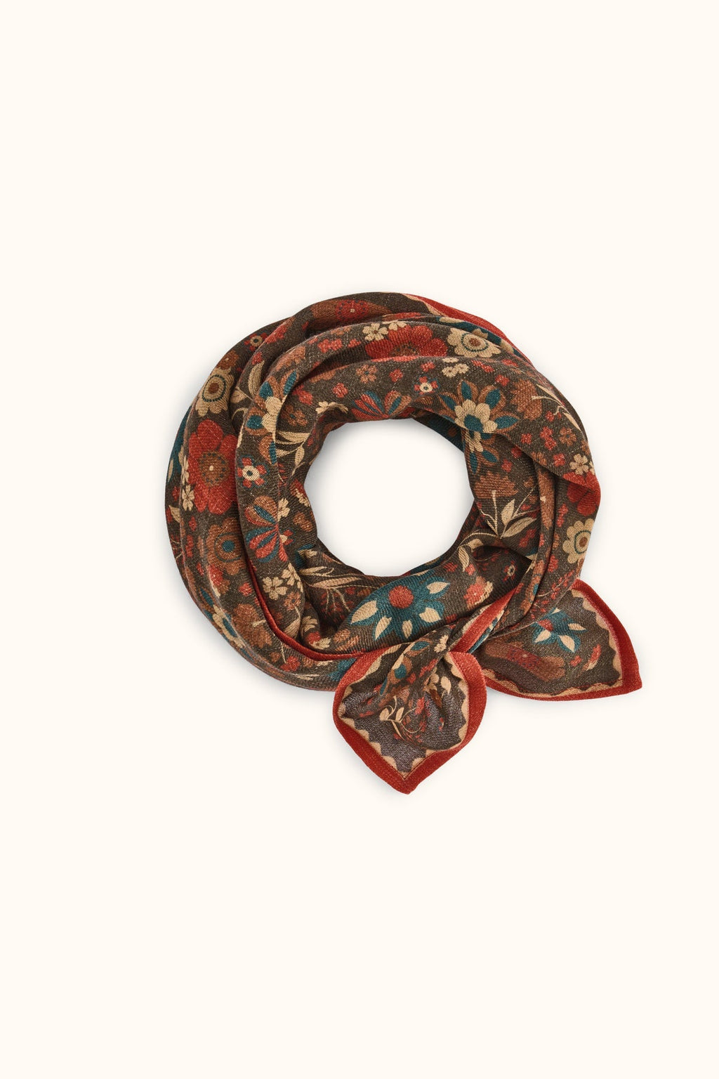 Grand foulard fleuri en laine Fiza – Bolero Fougère – Apaches Collections – vue 1