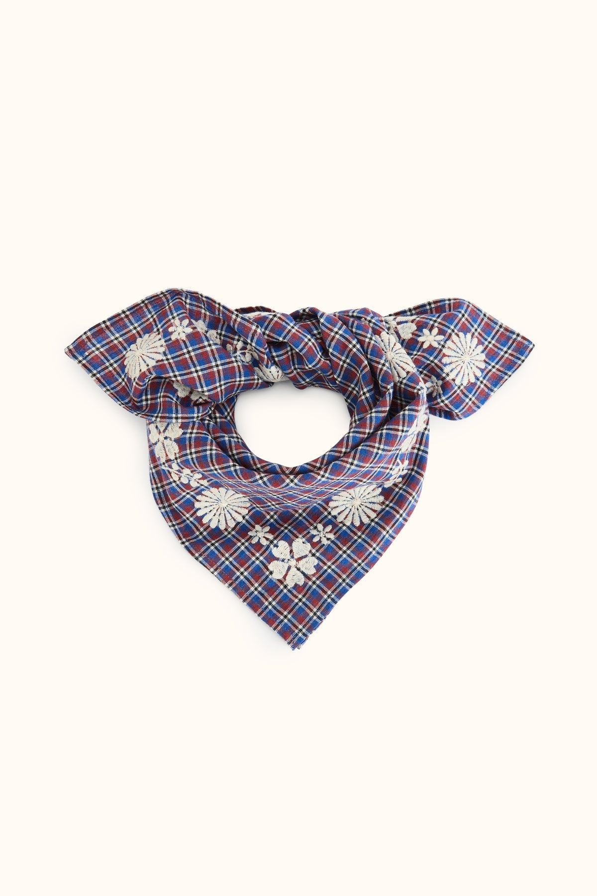 Petit foulard en coton brodé Fayara – Khadi Saphir – Apaches Collections – vue 1