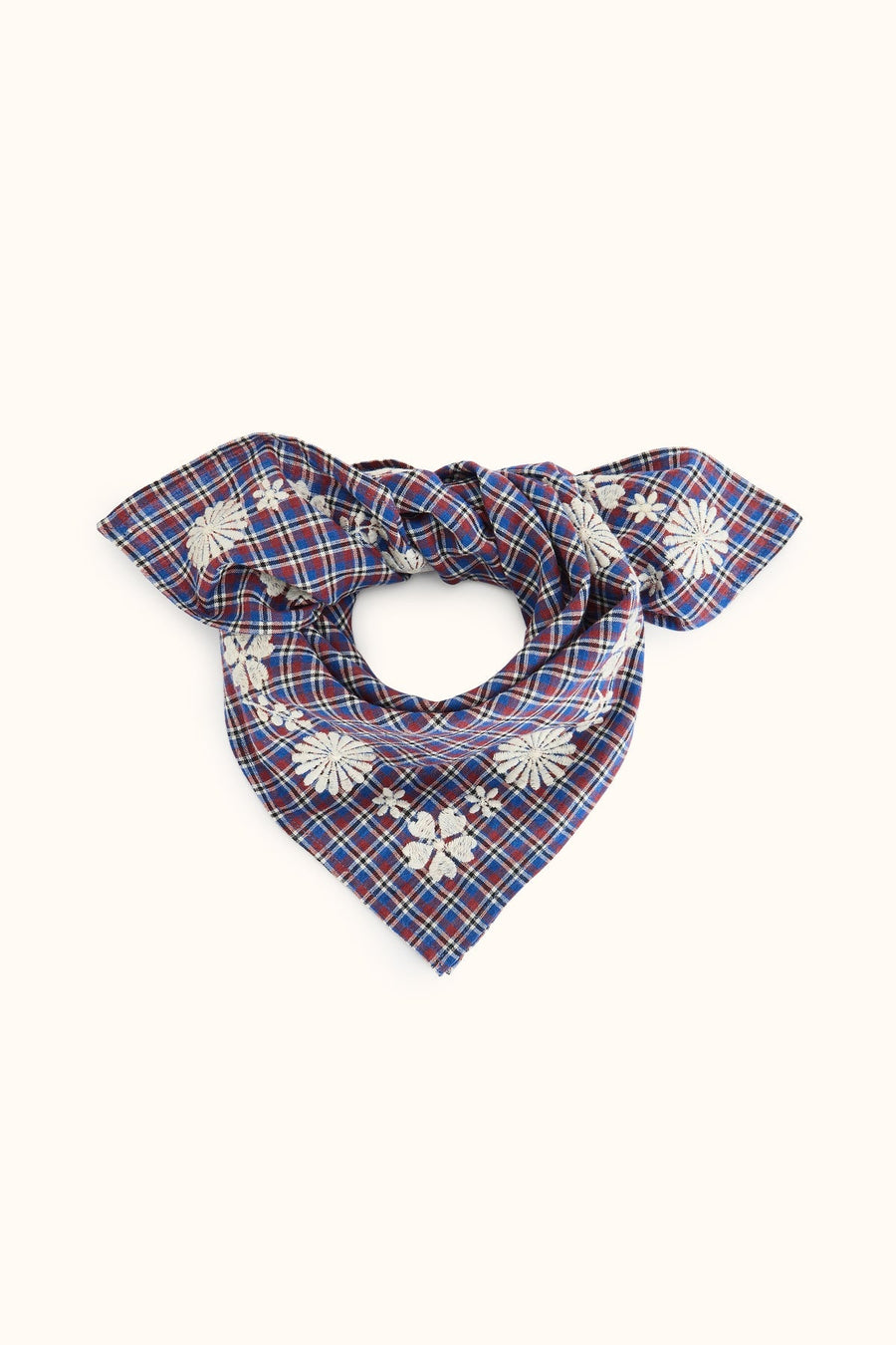 Petit foulard en coton brodé Fayara - Khadi Saphir