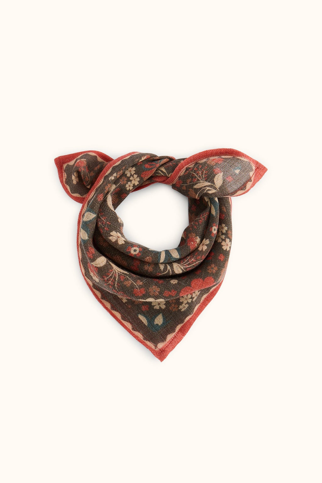 Petit foulard fleuri en laine Farzana – Bolero Fougère – Apaches Collections – vue 1