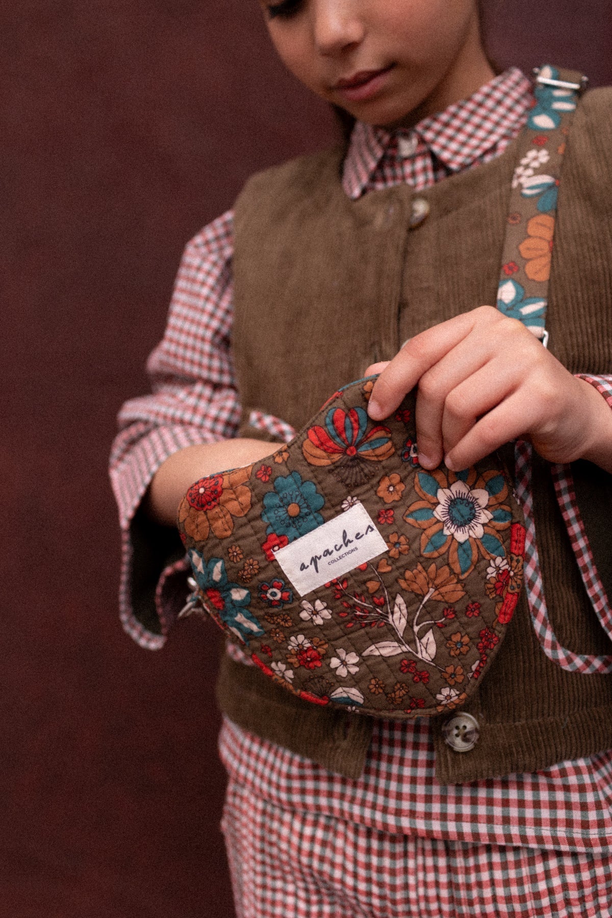 Petit sac cœur enfant fleuri Jaan – Bolero Fougère – Apaches Collections – vue 2
