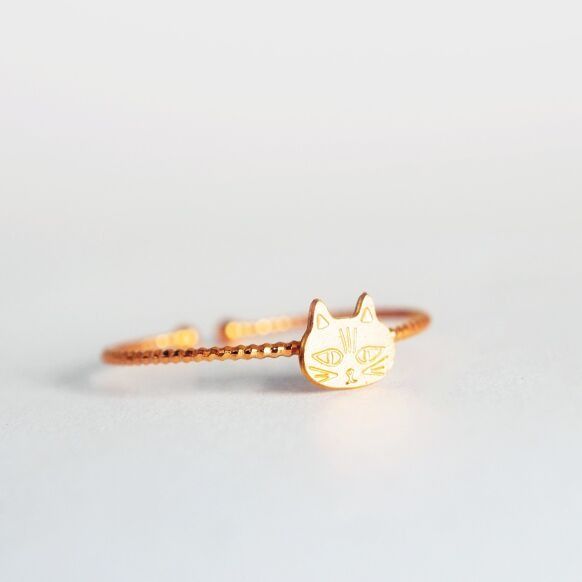 Bague enfant chat doré ajustable en laiton