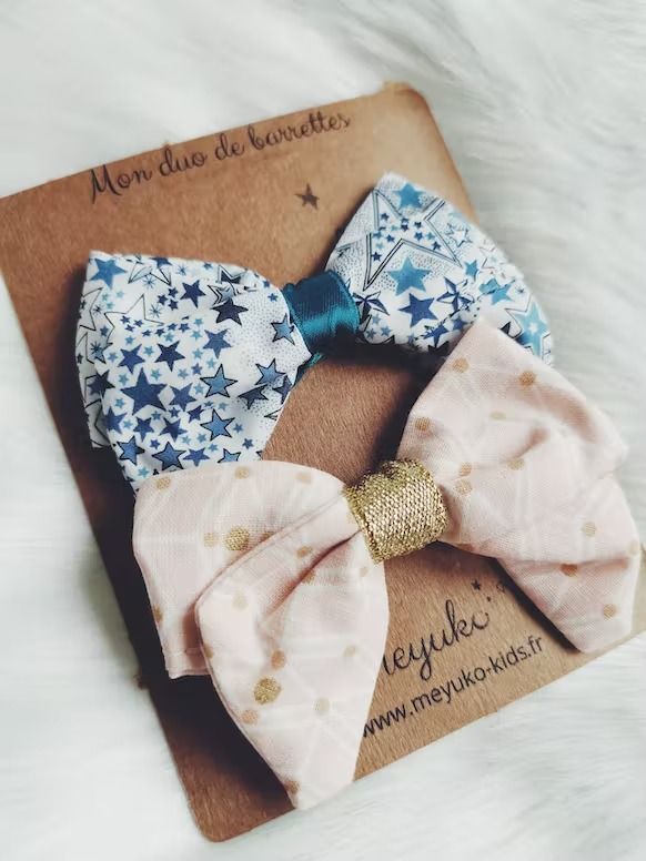 Barrettes cheveux fille en tissu pink & blue