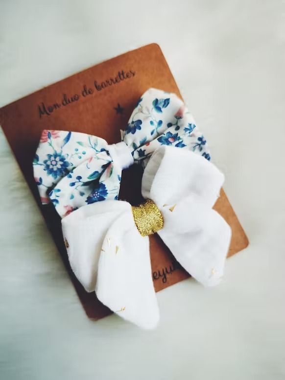 Barrettes cheveux fille nœud blanc en coton