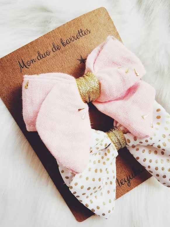 Barrettes nœud fille rose gold en tissu