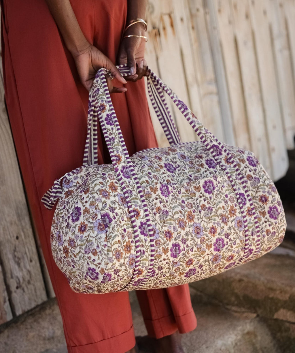 Sac week-end femme matelassé en coton Ashley lavande, Bëllemme
