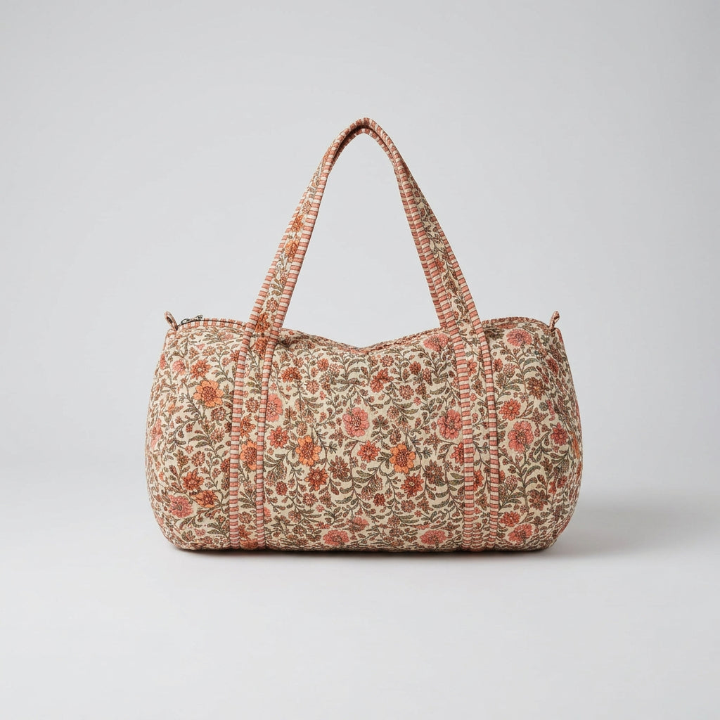 Sac week-end femme matelassé en coton Ashley pêche, Bëllemme