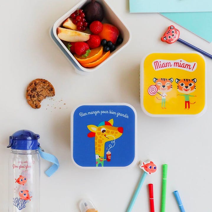 Boîte à goûter enfant - girafe cool bleu