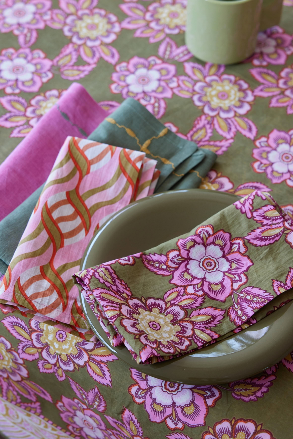Nappe bohème Jakarta Olive imprimé floral-Bonheur du Jour-Nappe