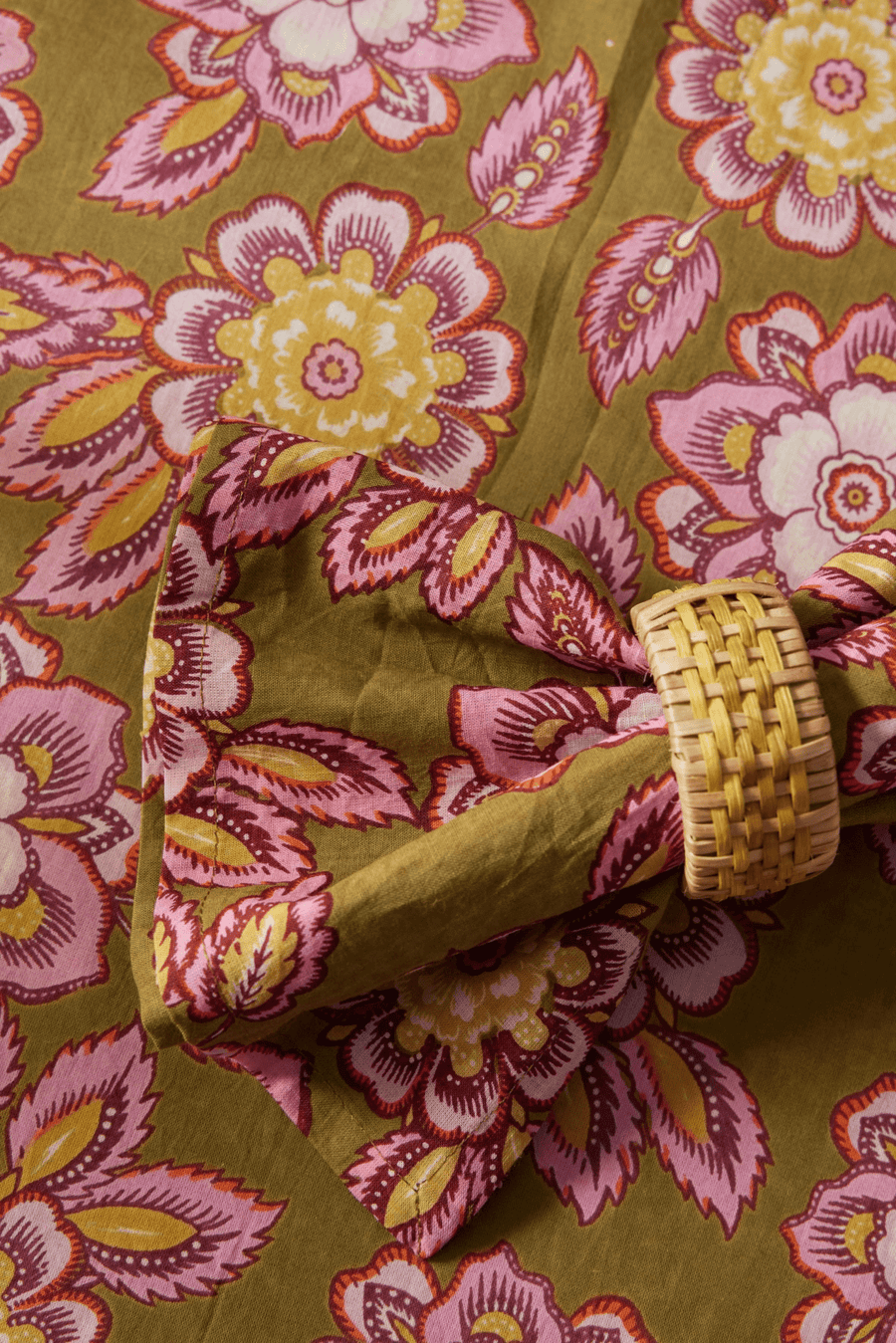 Nappe bohème Jakarta Olive imprimé floral