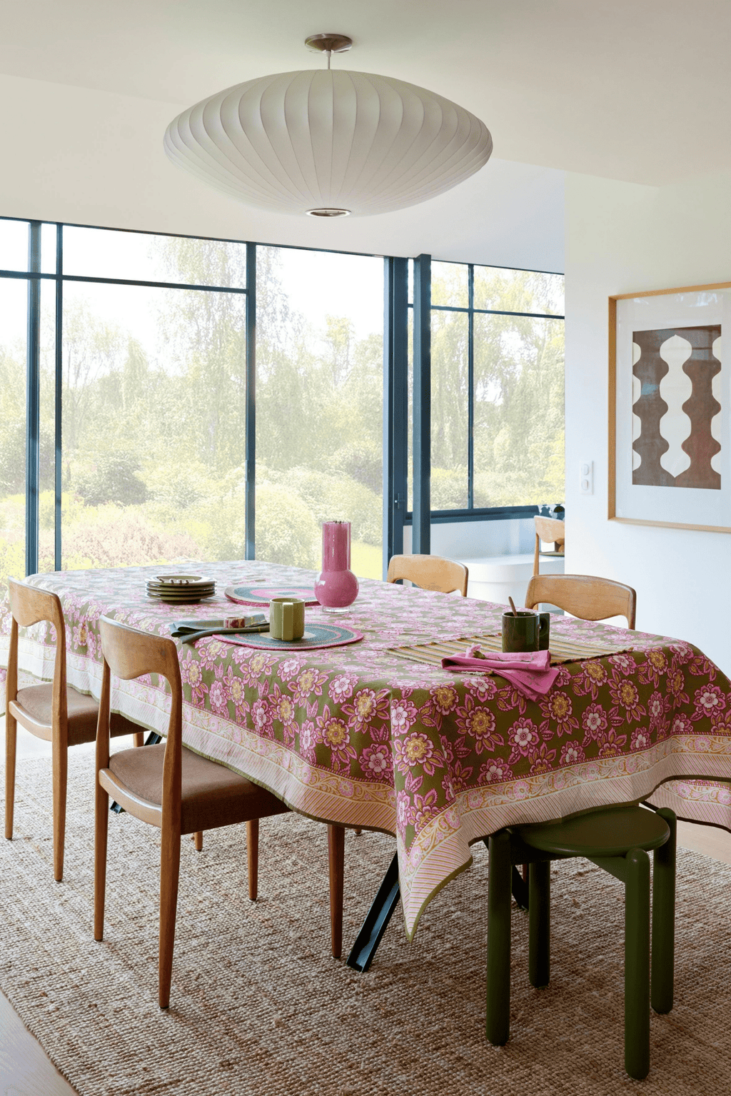 Nappe bohème Jakarta Olive imprimé floral-Bonheur du Jour-Nappe