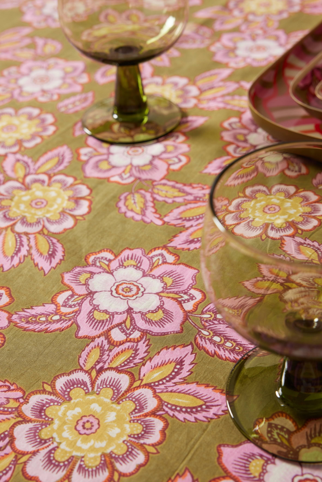 Nappe bohème Jakarta Olive imprimé floral-Bonheur du Jour-Nappe