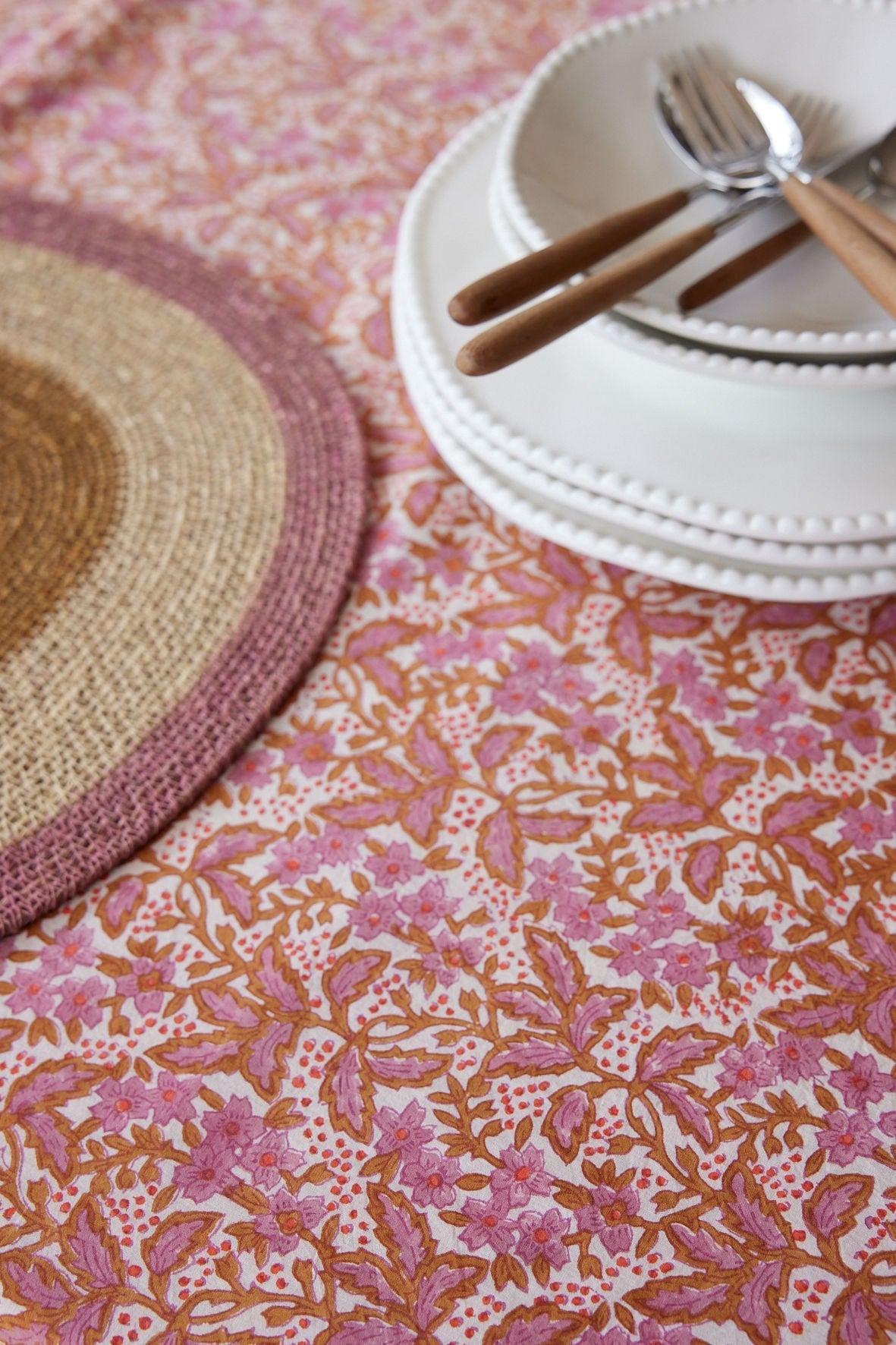 Nappe en coton block print Nalini Rose 170 x 300 cm - vue 10