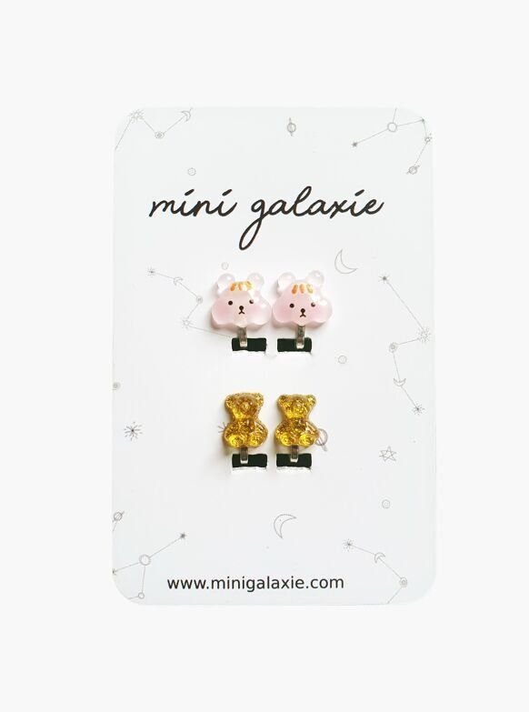 Boucles d'oreilles clips pour enfant chien et ourson - mini galaxie