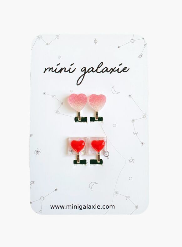 Boucles d'oreilles clips pour enfant motif cœurs - mini galaxie