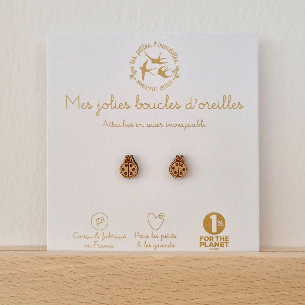 Boucles d'oreilles enfant en bois coccinelles – les petites hirondelles