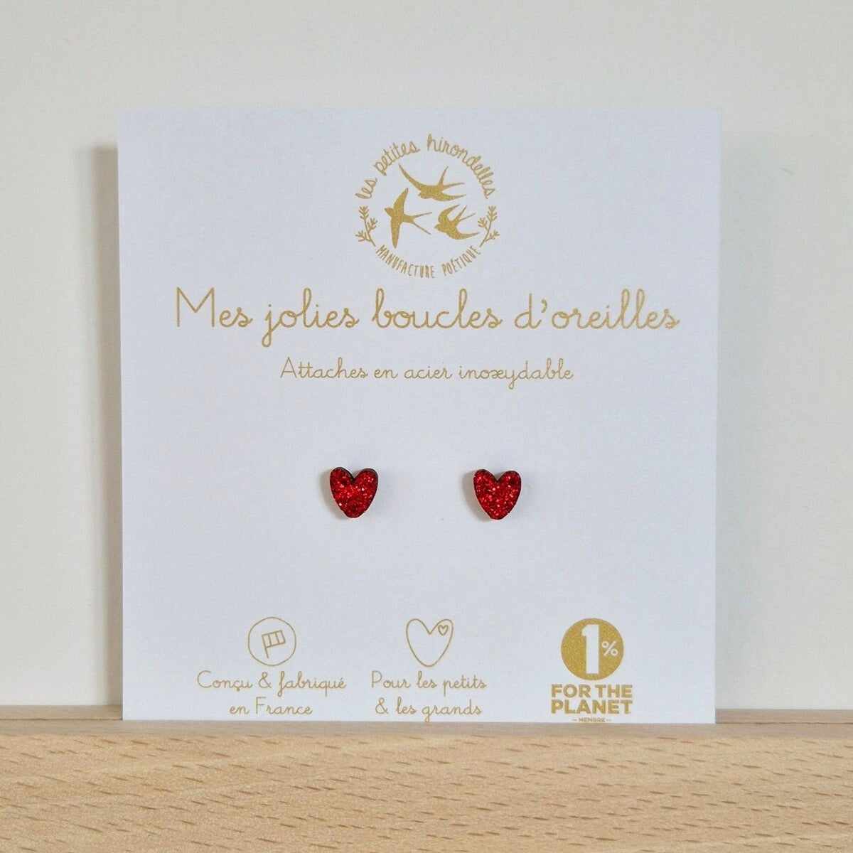 Boucles d'oreilles enfant pailletées cœurs rouge – les petites hirondelles