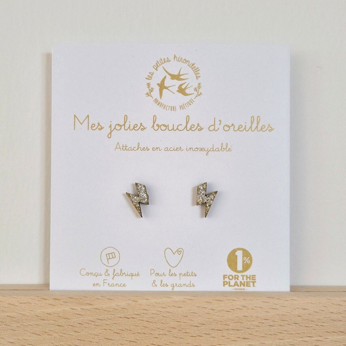 Boucles d'oreilles enfant pailletées éclairs argenté – les petites hirondelles