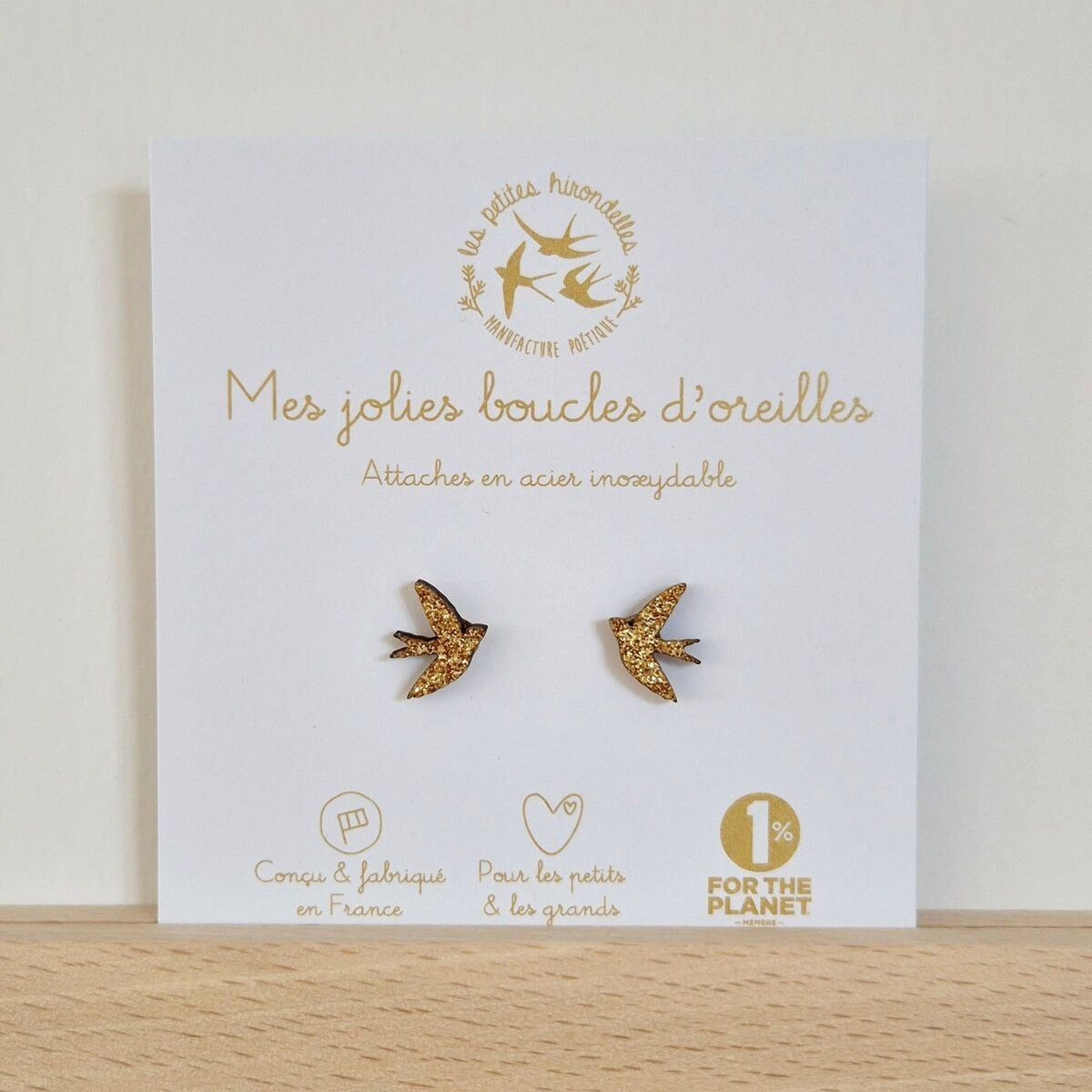 Boucles d'oreilles enfant pailletées hirondelles doré – les petites hirondelles