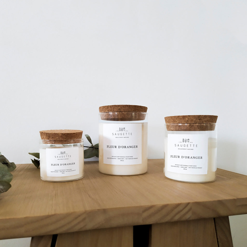 Bougie artisanale parfumée à la cire végétale - Fleur d'oranger