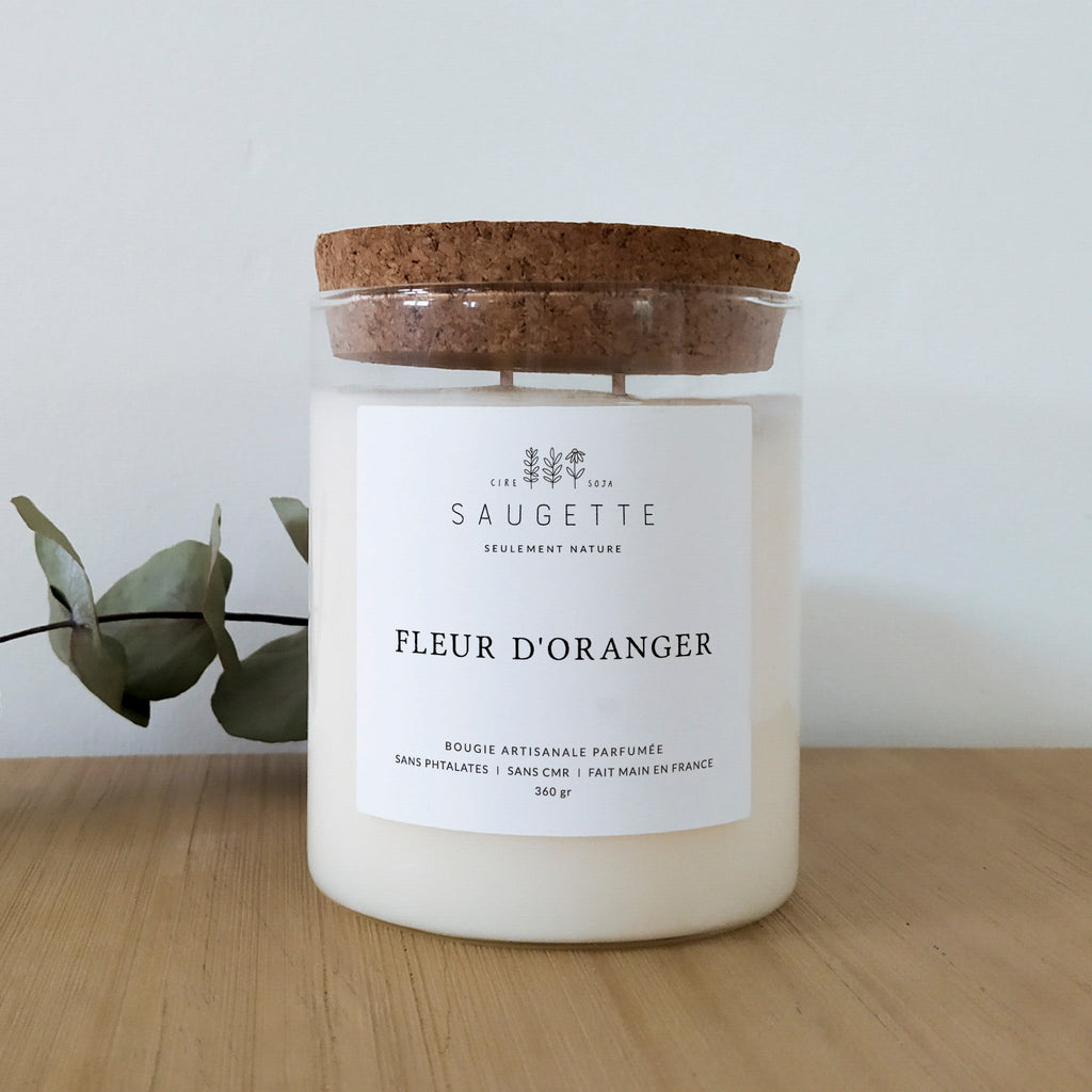 Bougie artisanale parfumée à la cire végétale - Fleur d'oranger