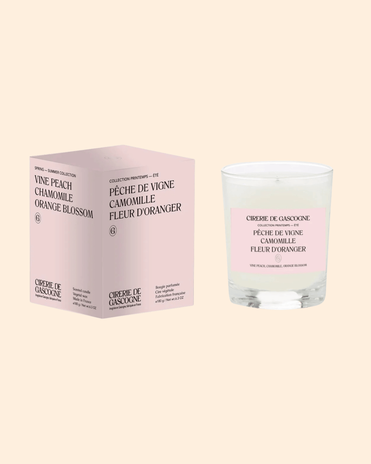 Bougie naturelle pêche camomille fleur d’oranger - cirererie de gascogne