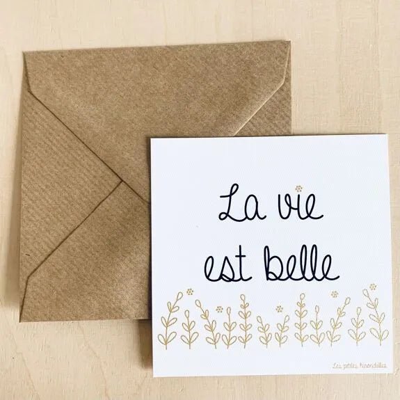 Carte & enveloppe "la vie est belle" - les petites hirondelles