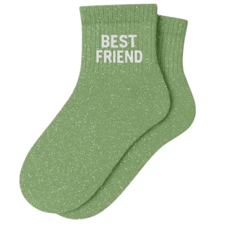 Chaussettes à paillettes "Best Friend" - Vert amande