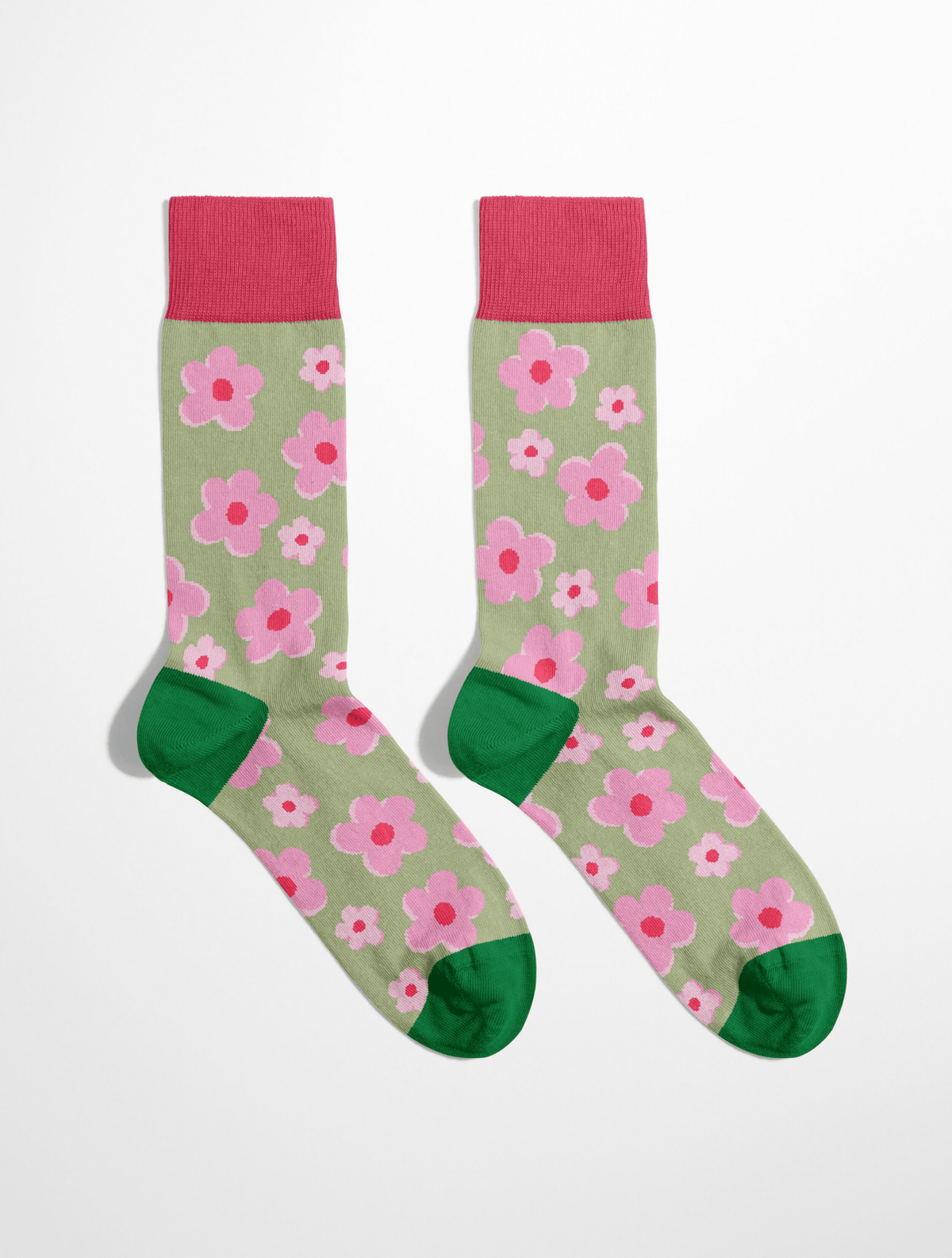 Chaussettes homme à fleurs – Rose et vert pastel