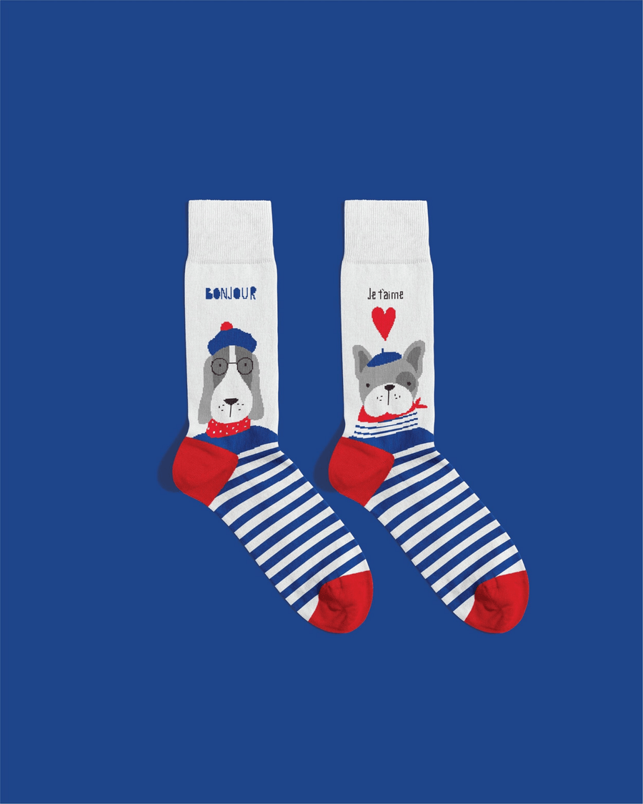 Chaussettes homme originales motif chiens français en coton