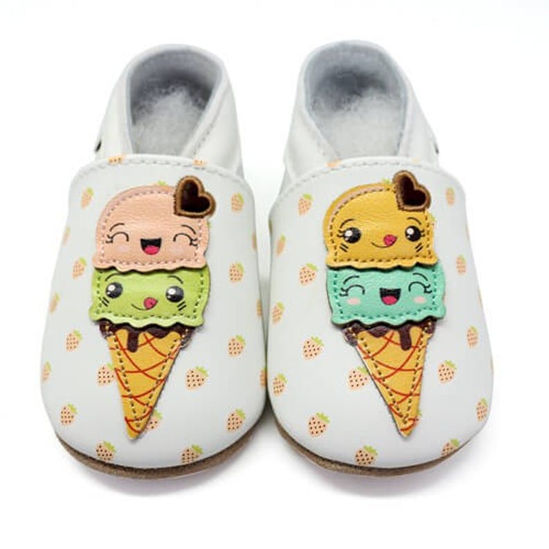 Chaussons enfant cuir souple glaces