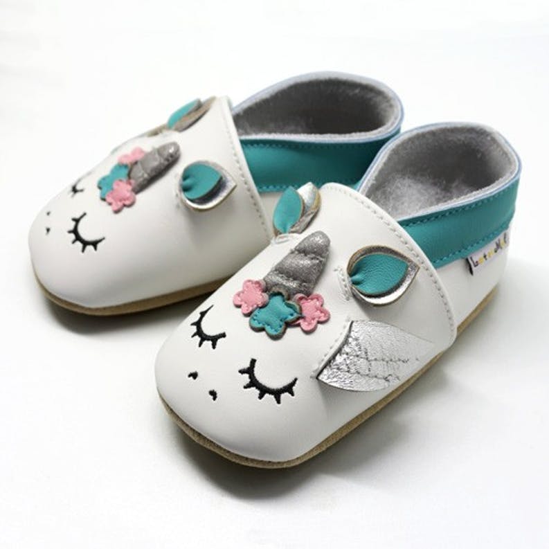 Chaussons enfant cuir souple licorne