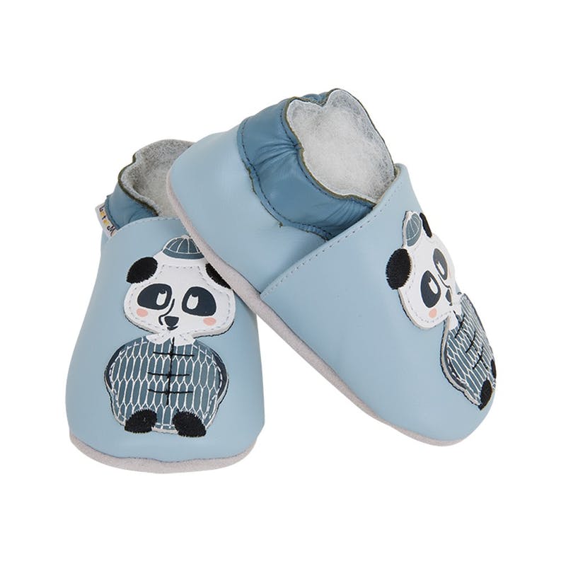 Chaussons enfant cuir souple panda