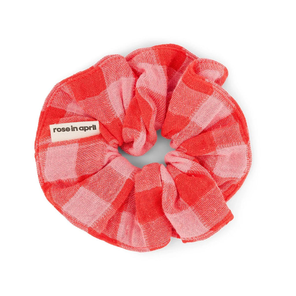 Chouchou cheveux vichy rose et rouge - Rose in April
