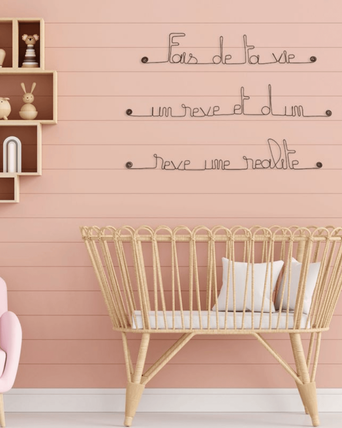 Citation murale en fil de fer "fais de ta vie un rêve" - bijoux de mur