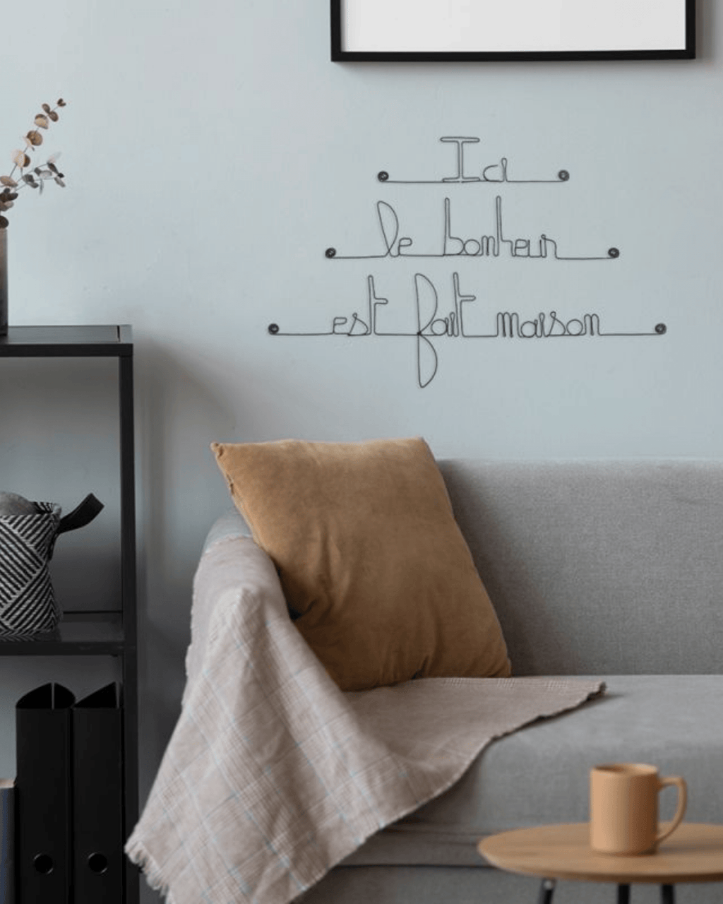 Citation murale en fil de fer "ici le bonheur est fait maison" - bijoux de mur