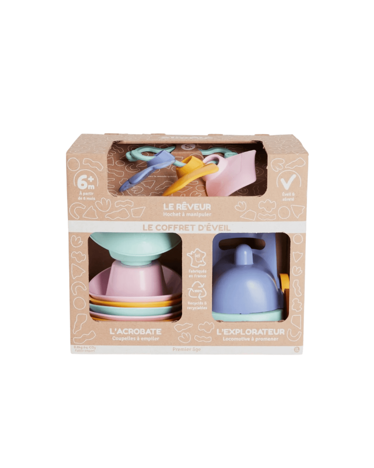 Coffret jouets d'eveil en plastique recyclé - le jouet simple.