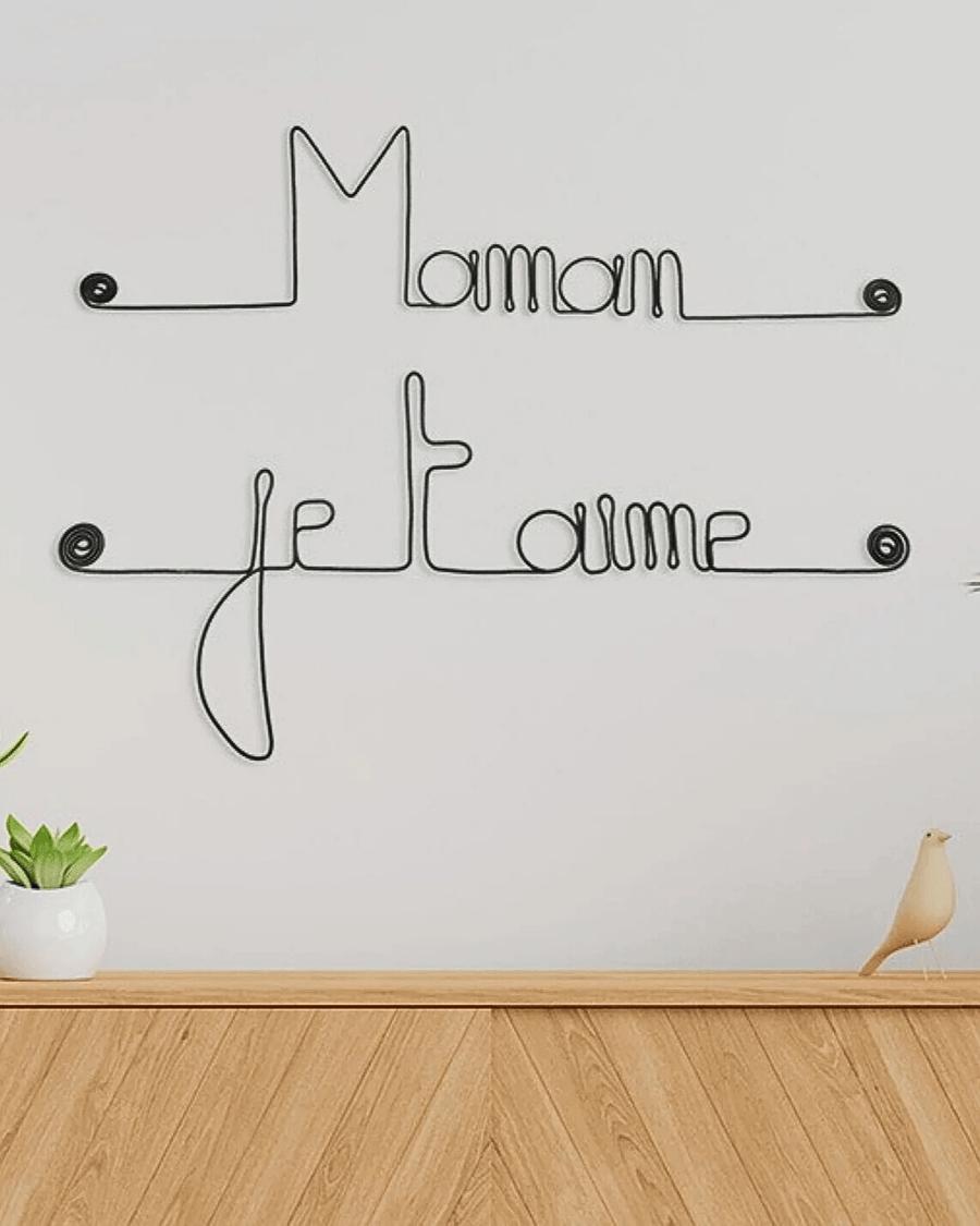 Décoration murale fil de fer " maman je t'aime "