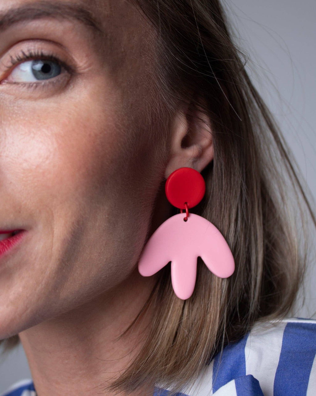 Boucles d’oreilles fleur rose et rouge-Delarosa Studio-