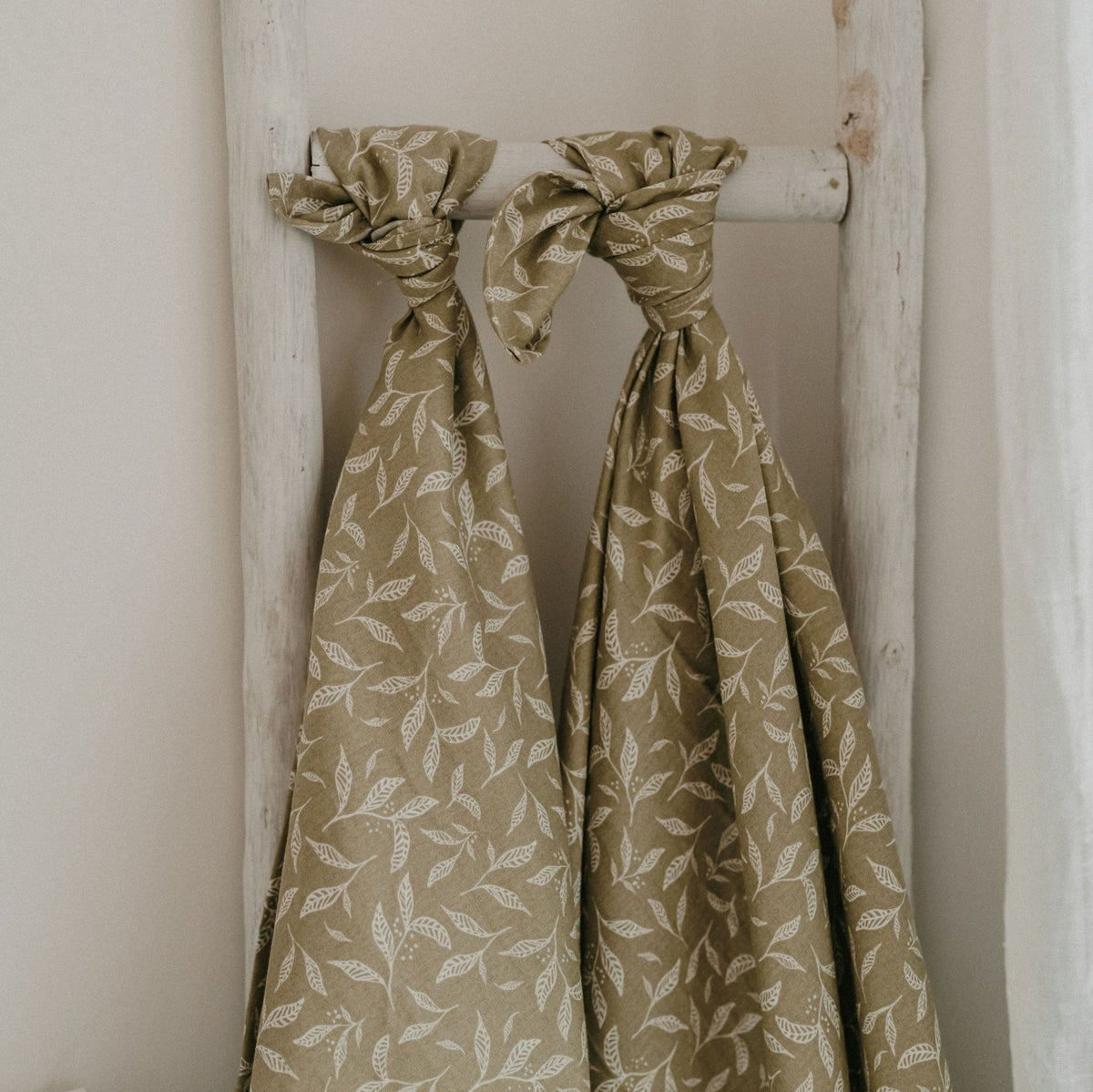 Lange gaze de coton motif leaves - lot de 2 | zakuw