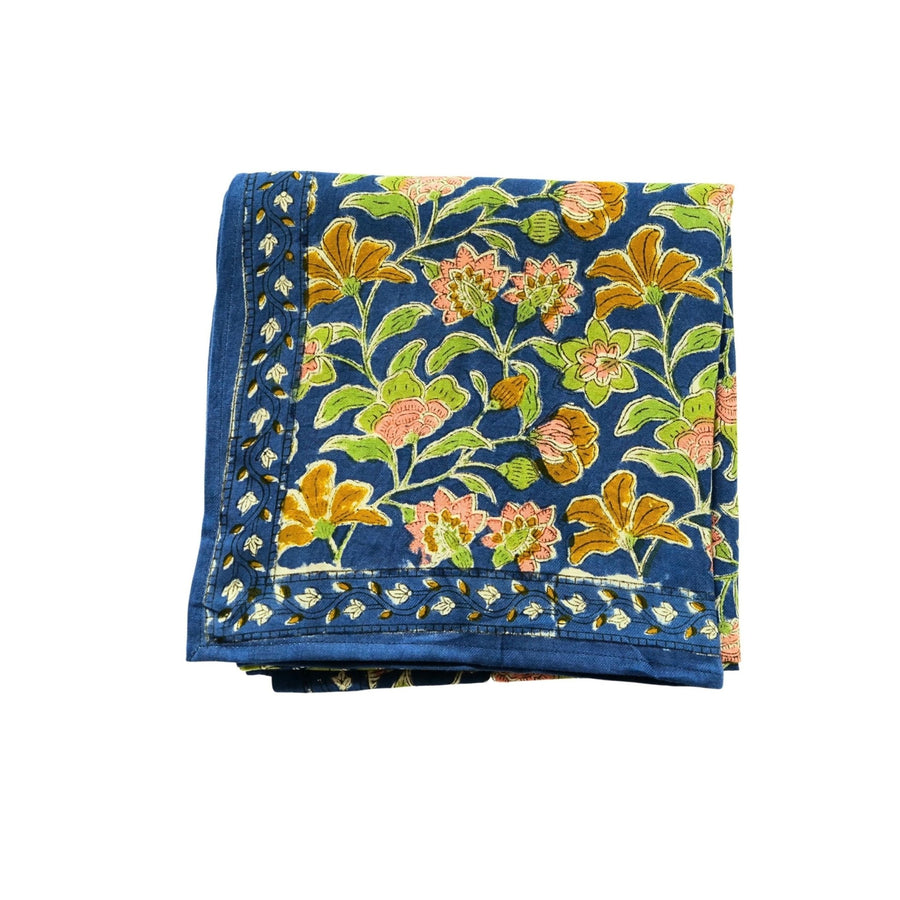 Foulard femme imprimé fleurs indiennes bohemian blue green