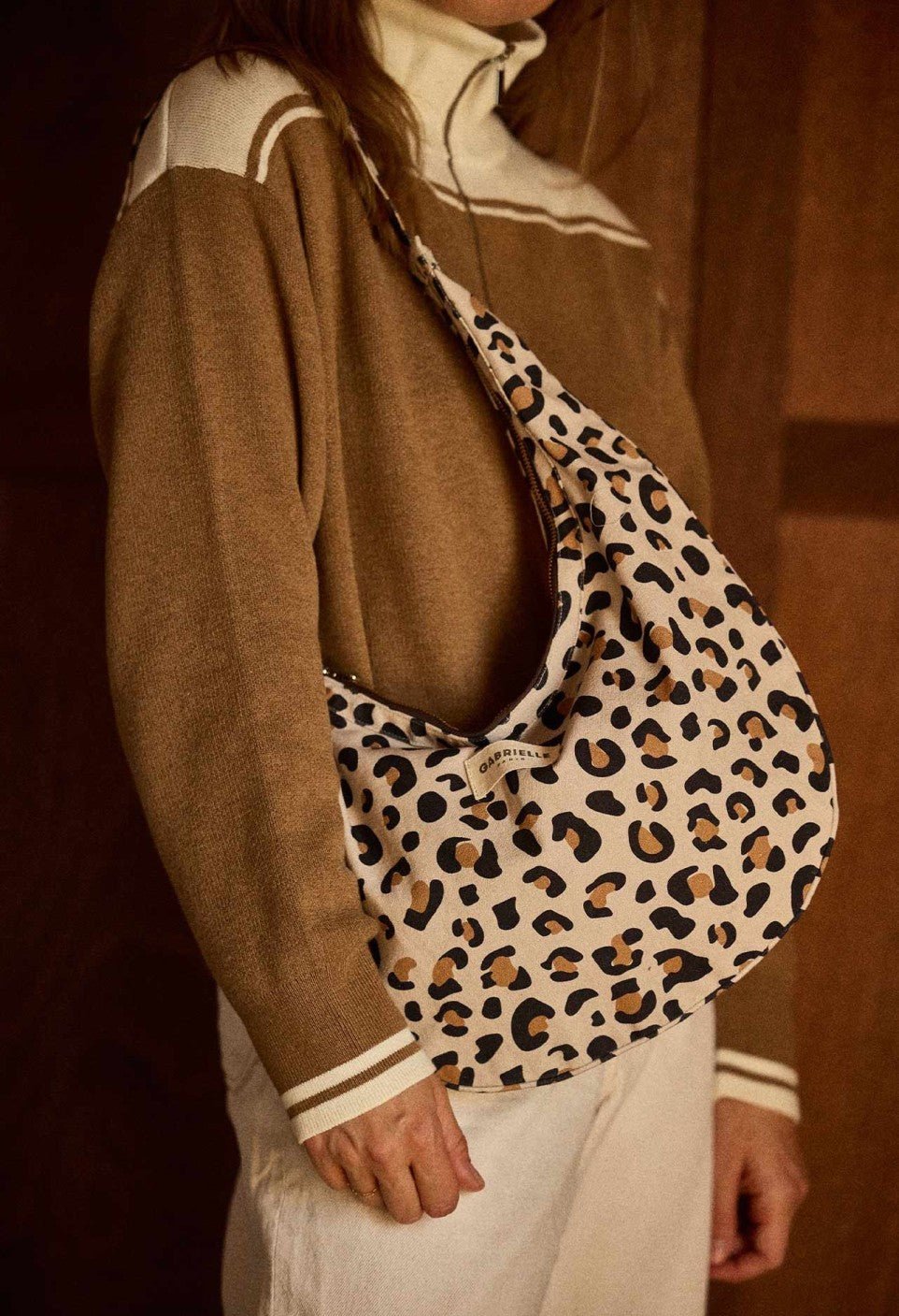 Sac demi-lune femme New B en coton Léopard - Gabrielle Paris - vue 1