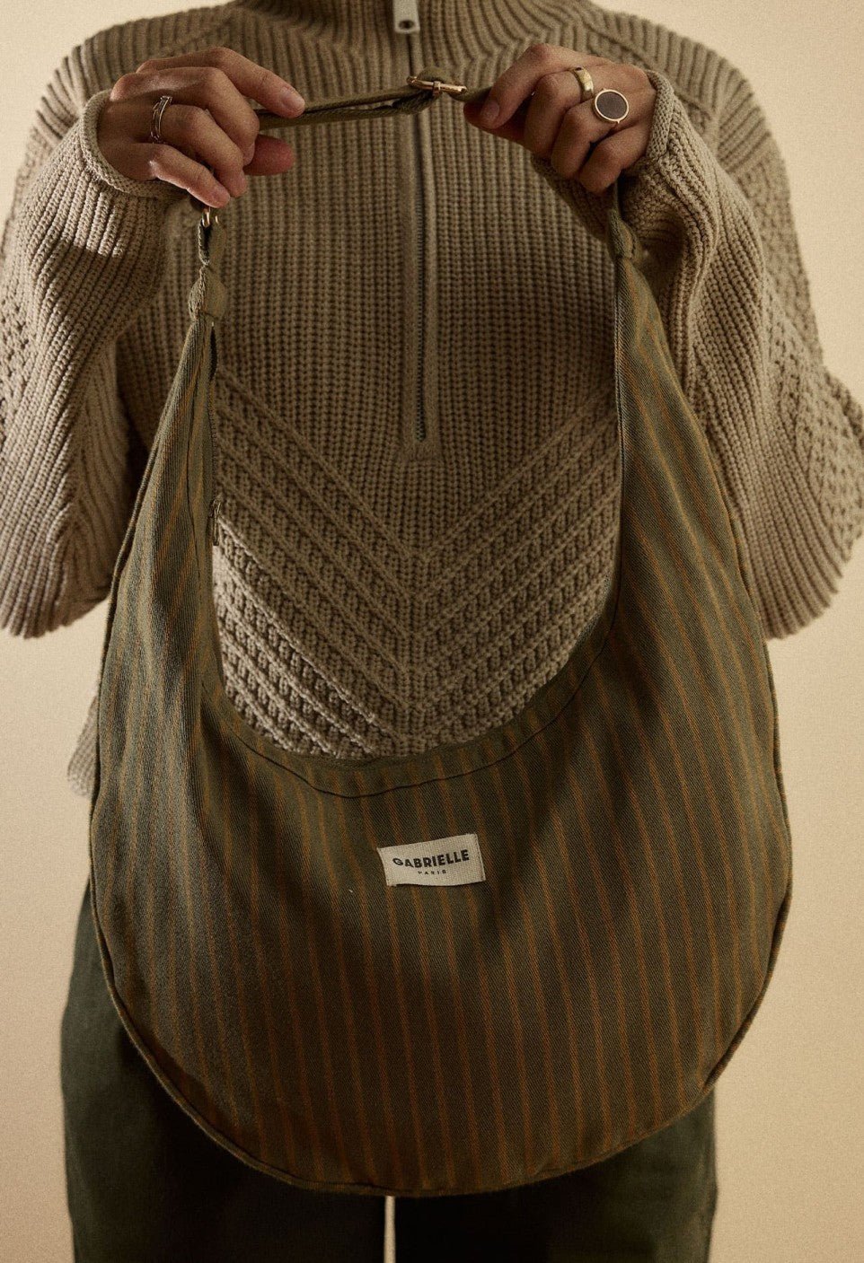 Sac demi-lune femme New B en coton Rayures Rivoli - Gabrielle Paris - vue 1