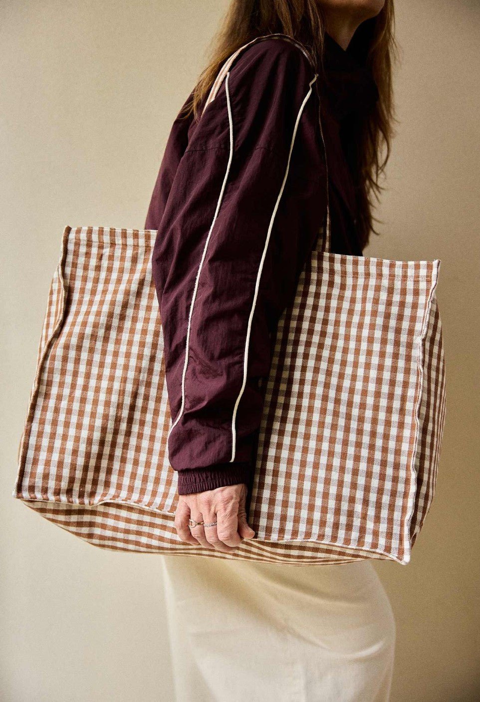 Sac week-end femme en coton vichy moka, Gabrielle Paris - vue 4