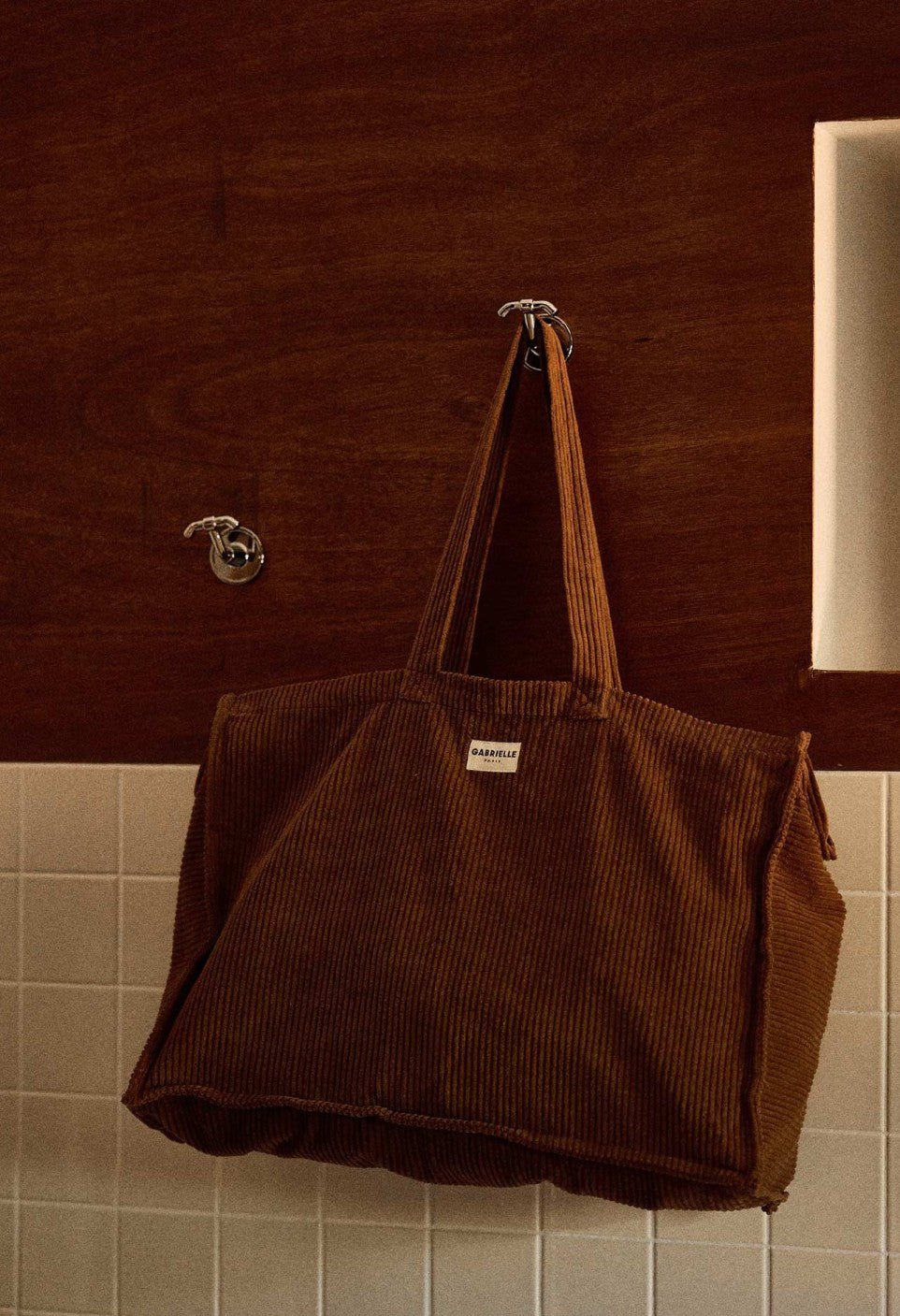 Sac week-end femme en velours camel, Gabrielle Paris - vue 3